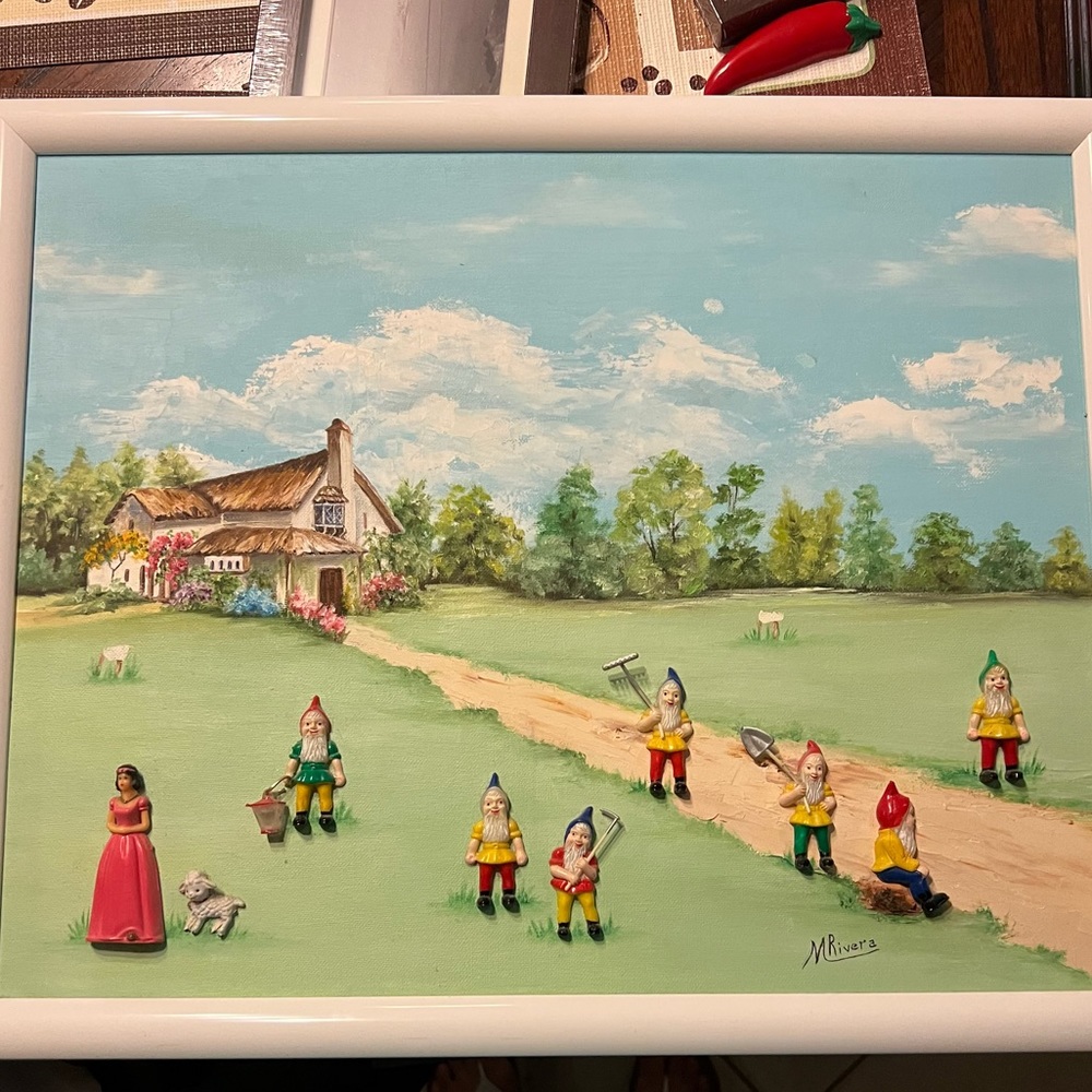 Hand painted Snow White canvas with white frame